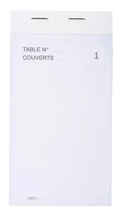 Bloc Maître d'Hôtel 50 feuillets autocopiants numérotés en dupli - Format 8x15 cm - Blanc