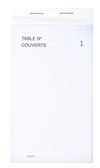 Bloc Maître d'Hôtel 50 feuillets autocopiants numérotés en tripli - Format 8x15 cm - Blanc