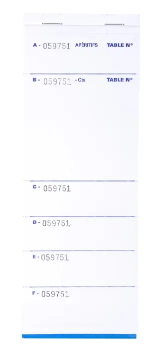 Bloc Brasserie 50 feuillets autocopiants numérotés en dupli - Format 9 ,6x26 cm