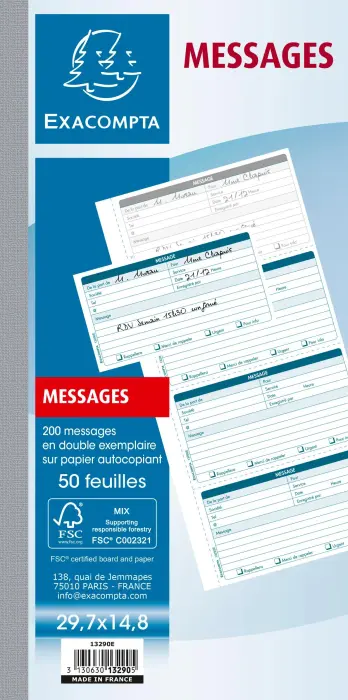 Carnet broché 29,7x14,8cm - Messages téléphones (4 à la page) - 50 feuilles dupli autocopiantes