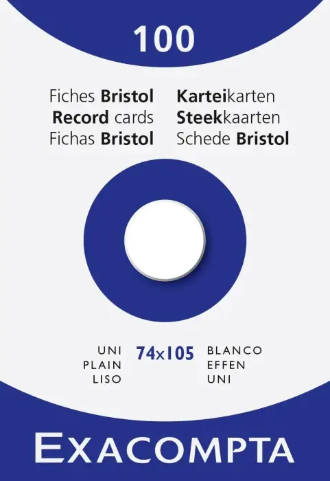 Étui de 100 fiches - bristol uni non perforé 74x105mm - Blanc
