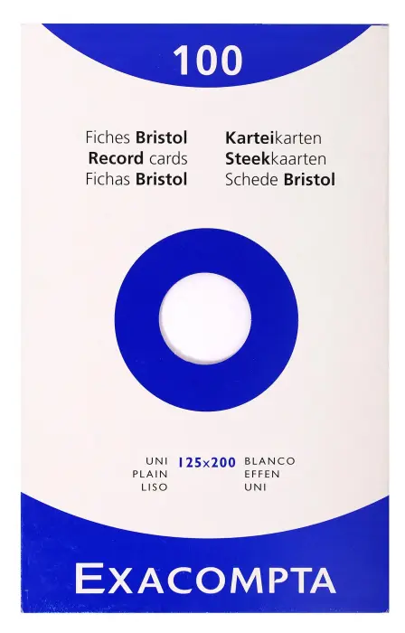 Étui de 100 fiches - bristol uni non perforé 125x200mm - Blanc
