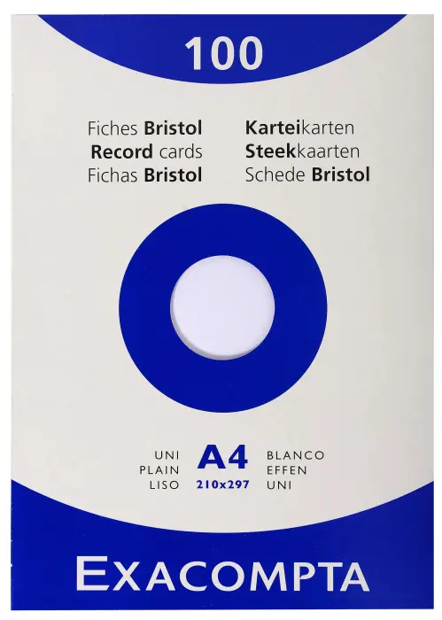 Étui de 100 fiches - bristol uni non perforé 210x297mm - Blanc