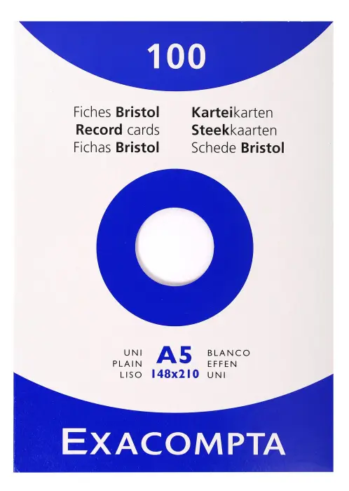Étui de 100 fiches - bristol uni non perforé 148x210mm - Blanc