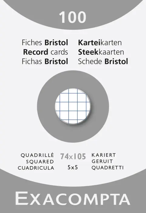Étui de 100 fiches - bristol quadrillé 5x5 non perforé 74x105mm - Blanc