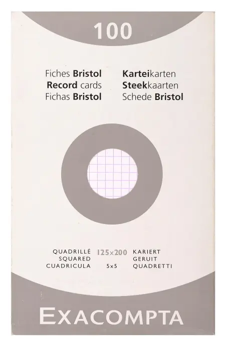 Étui de 100 fiches - bristol quadrillé 5x5 non perforé 125x200mm - Blanc