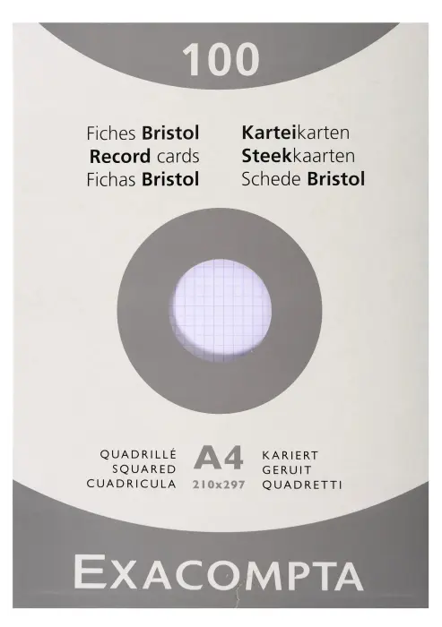 Étui de 100 fiches - bristol quadrillé 5x5 non perforé 210x297mm - Blanc