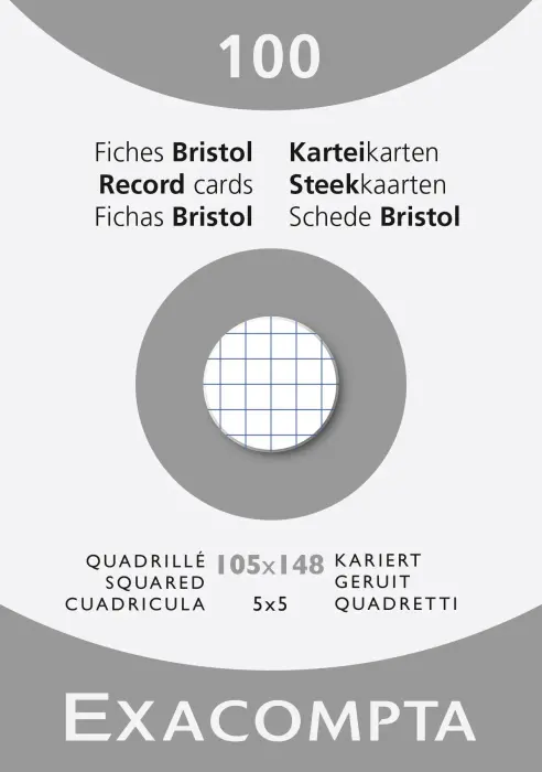 Étui de 100 fiches - bristol quadrillé 5x5 non perforé 105x148mm - Blanc