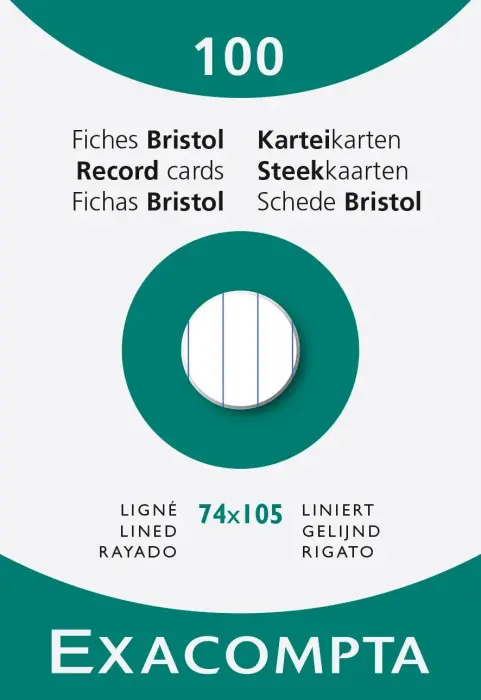 Étui de 100 fiches - bristol ligné non perforé 74x105mm - Blanc