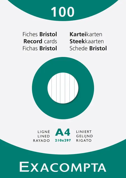 Étui de 100 fiches - bristol ligné non perforé 210x297mm - Blanc