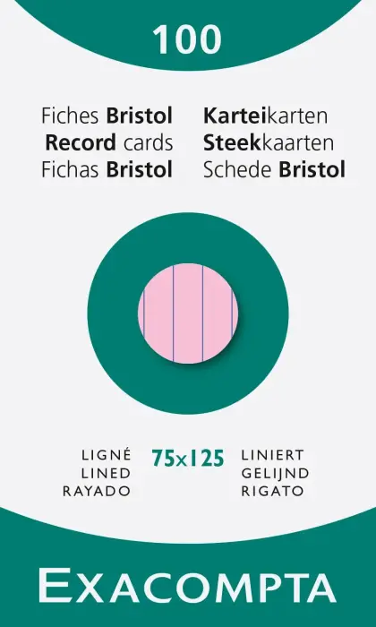 Étui de 100 fiches - bristol ligné non perforé 75x125mm - Rose