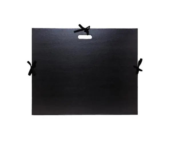 Carton à dessin kraft noir vernis avec rubans et poignée 59x72 cm - Pour format raisin - Noir