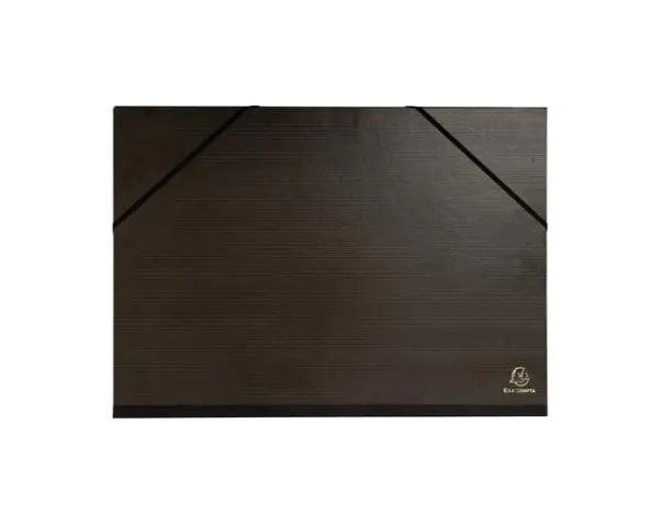 Carton à dessin kraft noir vernis avec élastiques et 3 rabats 32x45 cm - Pour format A3 - Noir