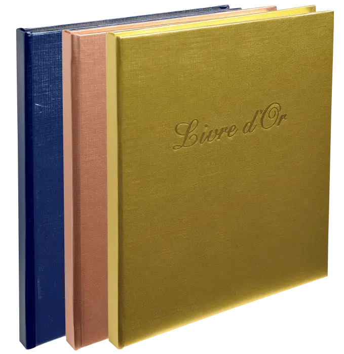 Livre d'or Balacron avec titre 140 pages blanches - 21x19 cm vertical - Couleurs assorties