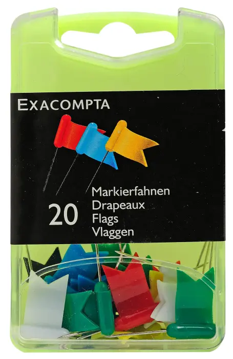 Boîte de 20 épingles drapeaux - Hauteur de pointe 16mm - Couleurs assorties