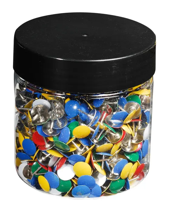 Boîte de 1 000 punaises couleur en laiton - Hauteur de pointe 9mm - 9mm de diamètre - Couleurs assorties