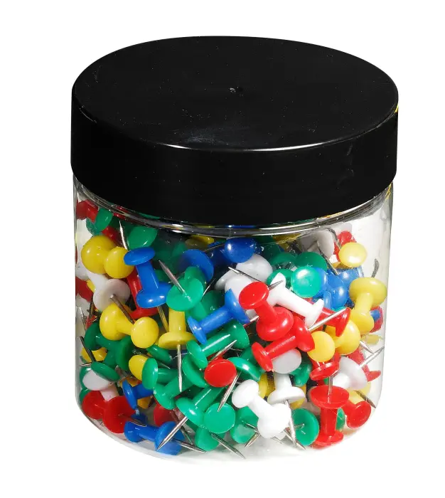 Boîte de 200 épingles Push Pins - Hauteur de pointe 7mm - 10mm de diamètre - Couleurs assorties