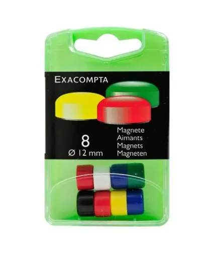 Boîte de 8 aimants F12 - 12mm de diamètre - Couleurs assorties