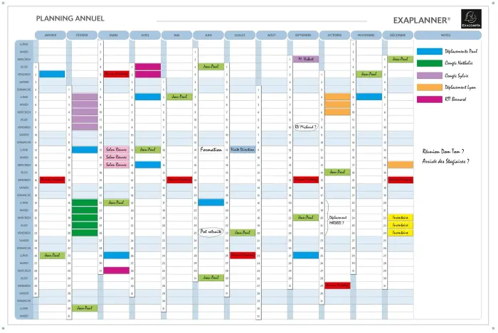 Planning magnétique annuel - textes en français - Blanc