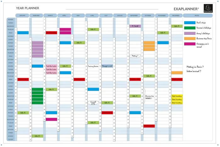 Planning magnétique annuel - textes en anglais - Blanc