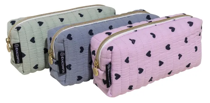 Trousse rectangle Coeurs coton - Couleurs assorties - New