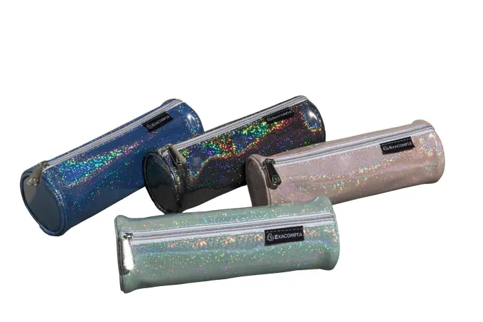 Trousse ronde PU Glitter - 22,5x7,5cm - Couleurs assorties
