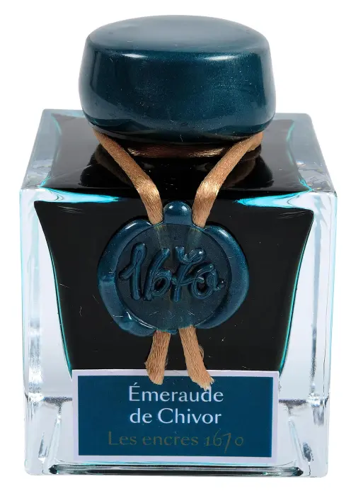 Encre 1670 à paillettes dorées 50ml - Vert emeraude