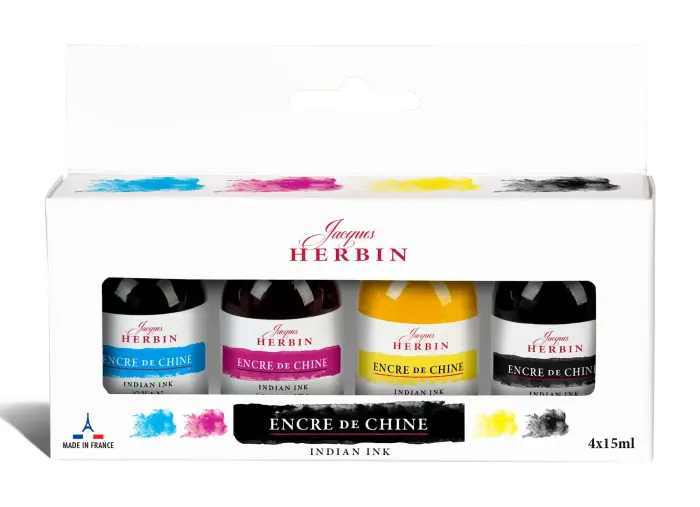 COFFRET ASSORTIMENT 4 FLACONS D'ENCRE DE CHINE 15ml - Assortis - New