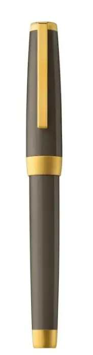 Stylo roller, corps résine de couleur étoupe, attributs or jaune brossé - Taupe