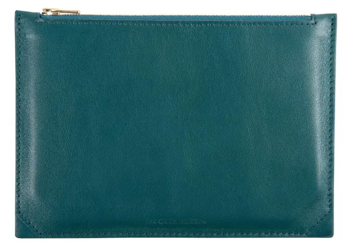 Pochette multifonction en cuir, grand modèle - Vert émeraude