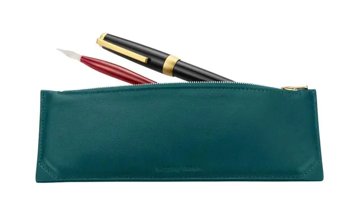 Trousse stylo en cuir, petit modèle - Vert émeraude
