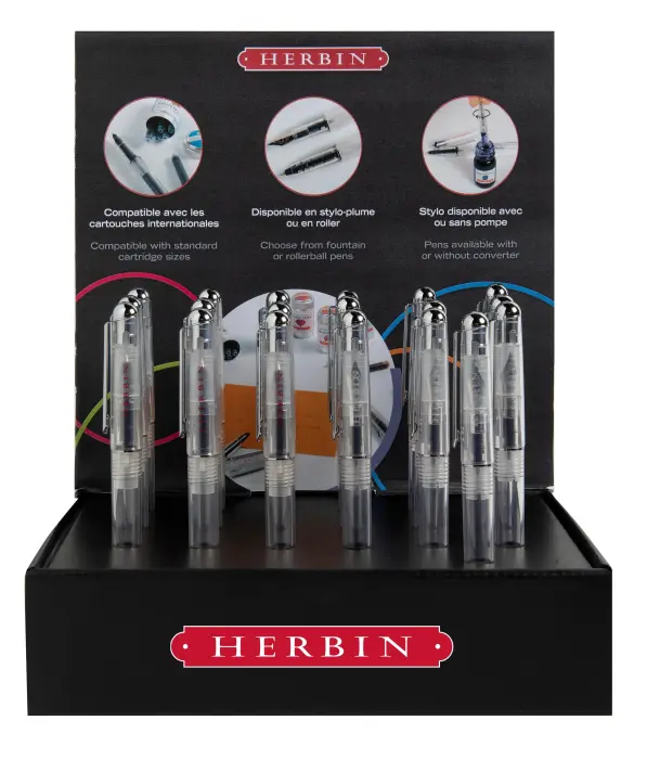 Présentoir en carton pour stylos roller et cartouches - livré vide - noir