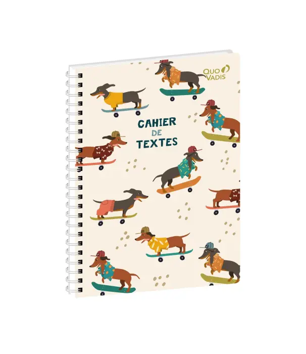 Quo Vadis - Cahier de textes - Spiralé - Français - Animascot - Journalier - 15x21 cm - Papier Clairefontaine blanc