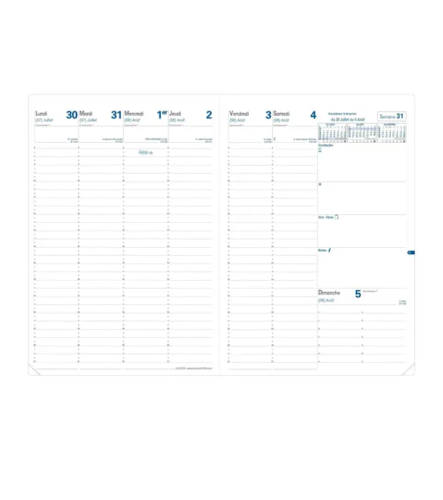 Quo Vadis - Recharge Agenda année scolaire - 2026-2027 - Eu 09/09 - Semainier Planning - Français - 13 mois de août à août - 21x29,7 cm - Papier Clairefontaine blanc