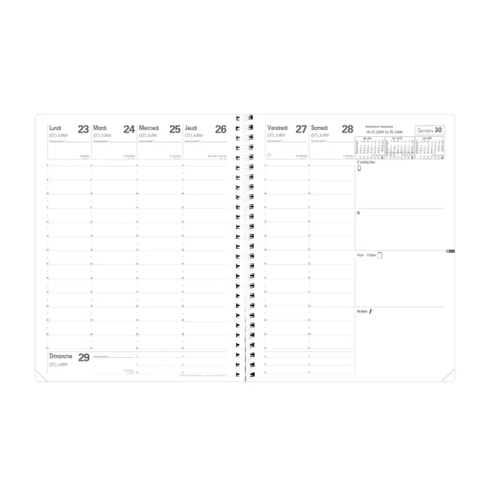 Quo Vadis - Recharge Agenda année scolaire - Spiralé - 2026-2027 - Président S Septembre - Semainier Planning - Français - 13 mois de août à août - 21x27 cm - Papier Clairefontaine blanc