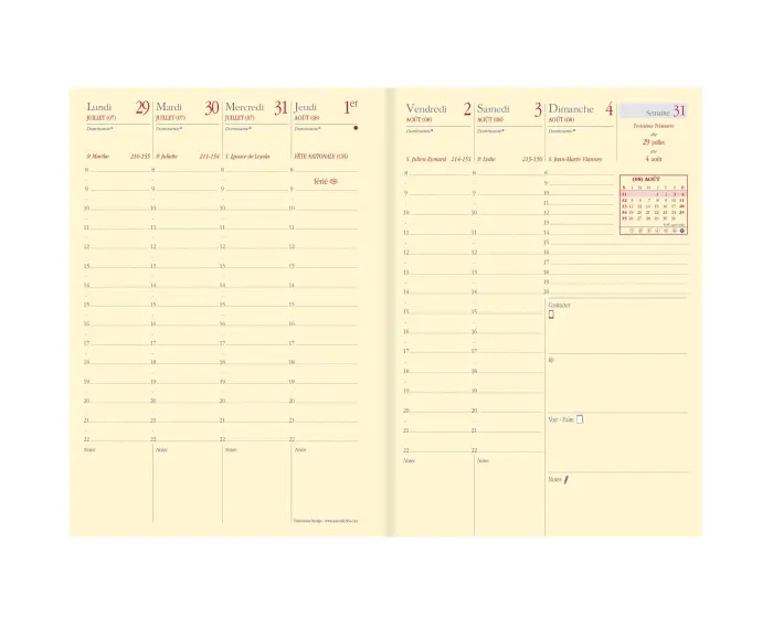 Quo Vadis - Recharge Agenda année scolaire - 2026-2027 - Universitaire Prestige - Semainier Planning - Français - 13 mois de août à août - 10x15 cm - Papier Clairefontaine ivoire