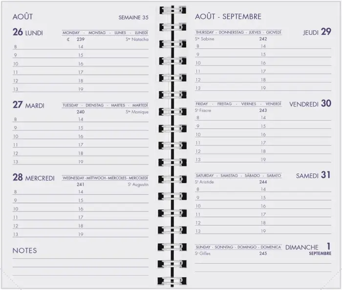 Agenda Moderne - Recharge Agenda 16 mois - Spiralé - 2026-2027 - INT 2201 SAD - HEBDOPLAN - Semainier Horizontal - Multilingue - 16 mois de septembre à décembre - 8,7x15,3 cm
