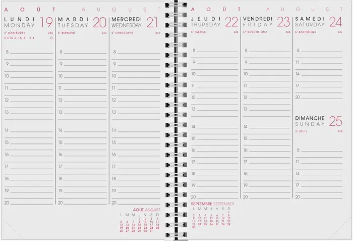 Agenda Moderne - Recharge Agenda 16 mois - Spiralé - 2026-2027 - INT ABSAD - AB SEM - Semainier Planning - Multilingue - 16 mois de septembre à décembre - 15x21 cm - Papier Clairefontaine blanc