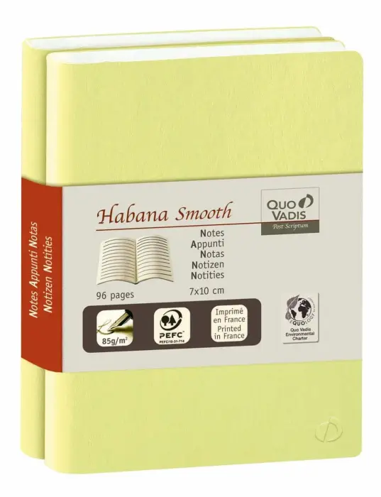 Quo Vadis - Carnet de notes - Habana Smooth - Pages Lignées - 10x15 cm - Papier Clairefontaine ivoire - Vert Melon - PROMO