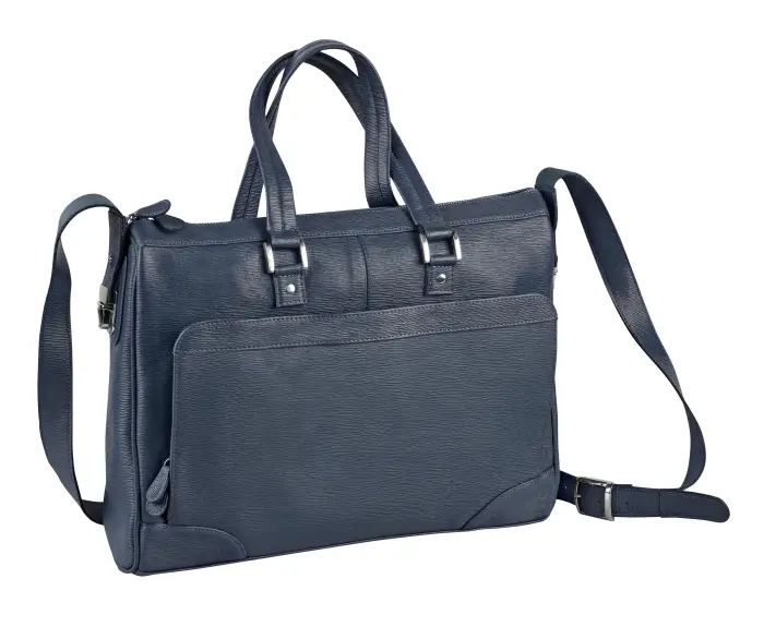 Quo Vadis - Sacoche papillon - Eaton - 41,5x30x9 cm - Cuir pleine fleur de vachette - Bleu Marine - PROMO