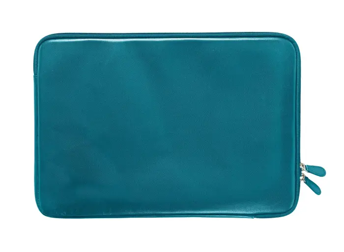 Quo Vadis - Housse ordinateur - Satiny - 37x26x1,5 cm - Cuir pleine fleur de vachette - Bleu Canard