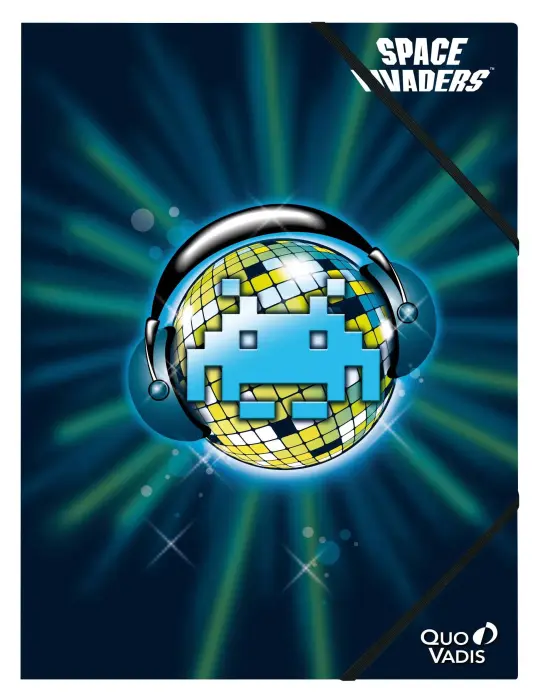 Quo Vadis - Chemise 3 rabats élastique - Space invaders - 24x32 cm - Blanc - PROMO