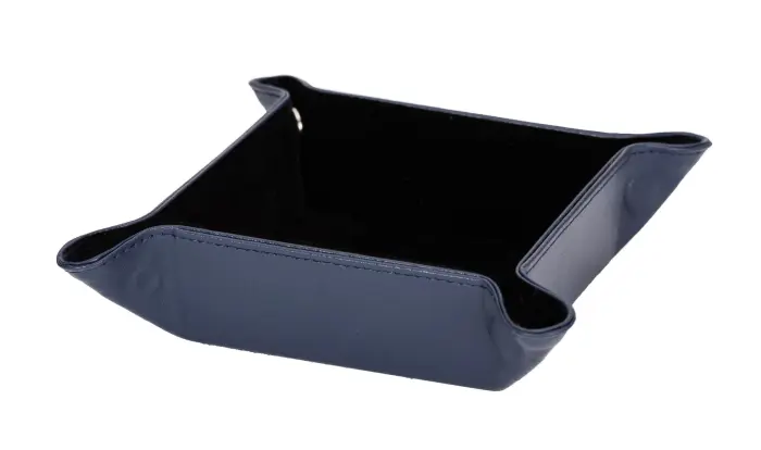 Quo Vadis - Vide poche - Satiny - 12,5x12,5x4,5 cm - Cuir pleine fleur de vachette - Bleu Marine