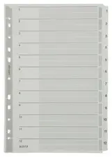 LEITZ Intercalaires en carton mylar, chiffres, A4, 1-12,gris