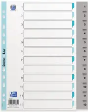 Oxford Intercalaires en plastique, numérique, A4+, gris