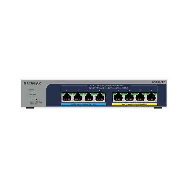Netgear 8Port Switch 100/1000/2500 MS108EUP  8-Port Ultra60 PoE++ Multi-Gig unmgd Switch