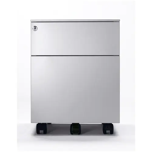 Caisson mobile L. 42 cm x H. 55,5 cm x P. 53,3 cm métal gris aluminium 2 tiroirs dont 1 dossier suspendu avec plumier intégré