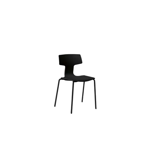 Lot de 4 chaises Tara polypropylène noir sur 4 pieds métal lisse noir