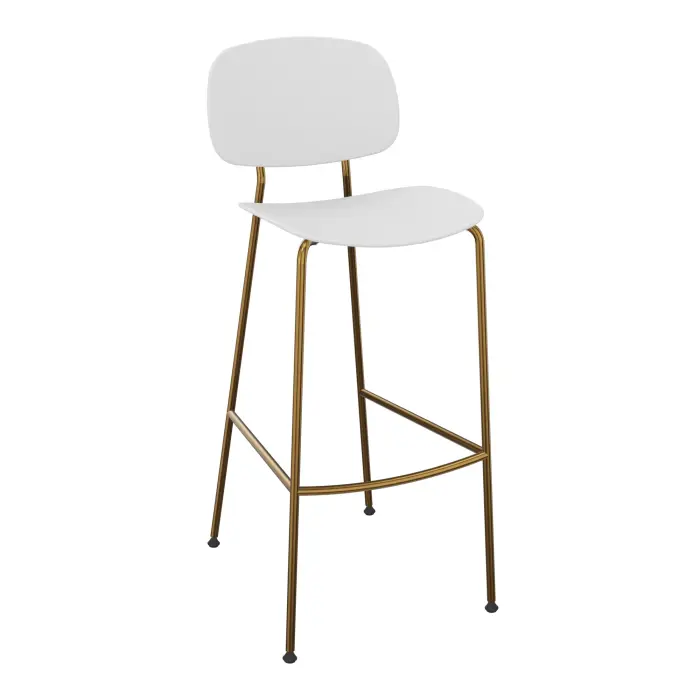 Tabouret Sofia H. 77,3 cm polypropylène blanc sur 4 pieds métal laiton