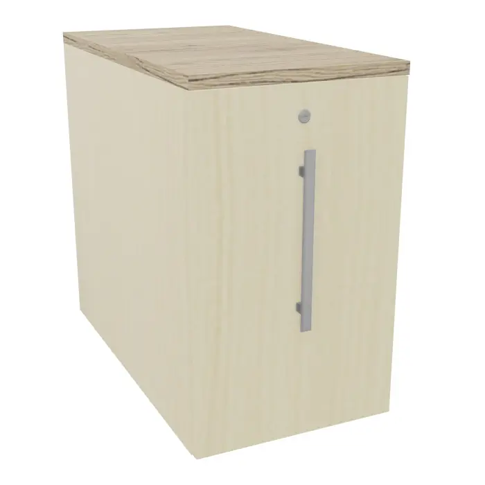 Caisson individuel Gustave extension de bureau H. 73,5 x L. 43,2 x P. 80 cm corps mélamine érable blanc top mélamine chêne Brunswick porte mélamine érable blanc